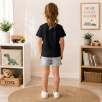 kids headphone printed Black t-shirt for kids (girl back)