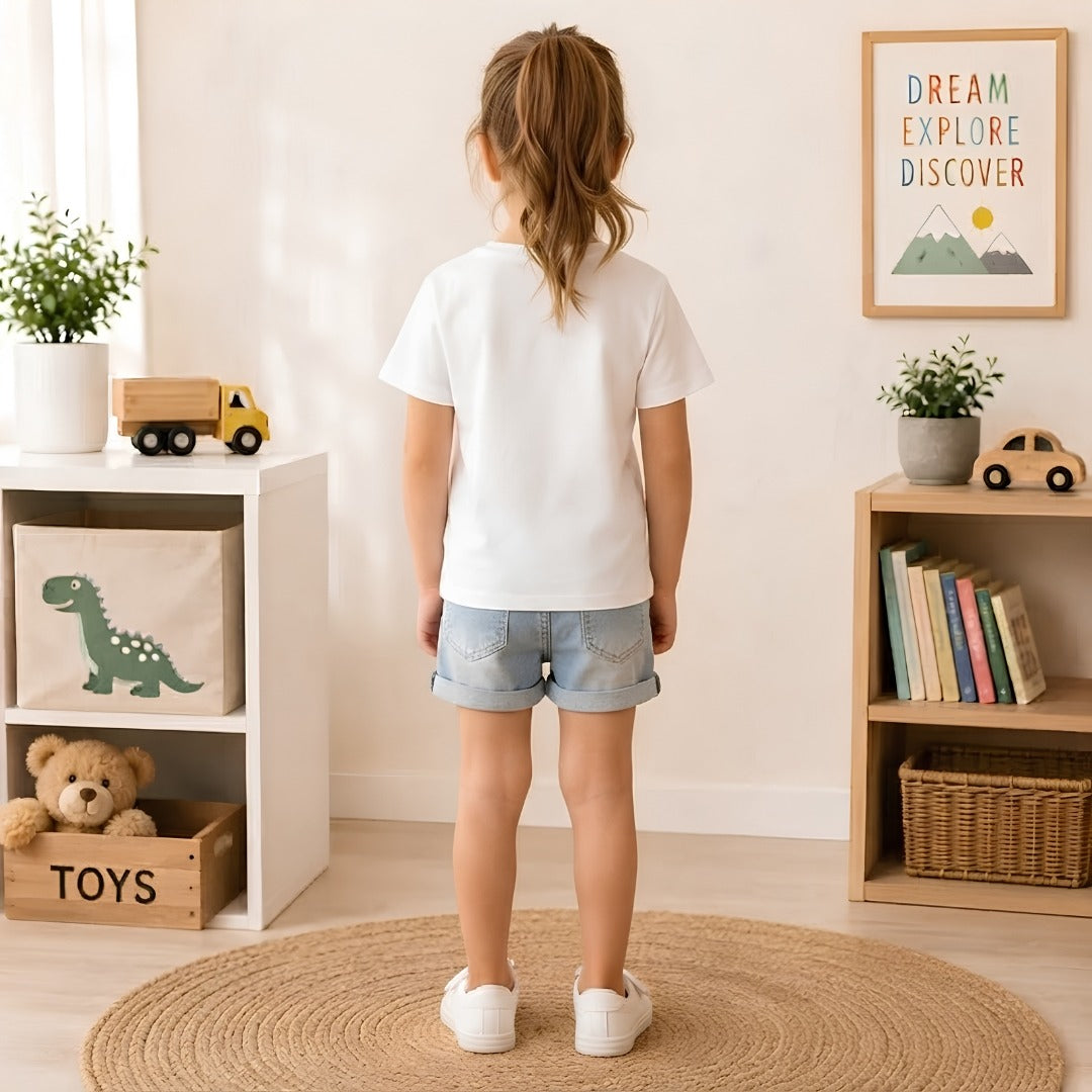 kids headphone printed white t-shirt for kids (girls back)