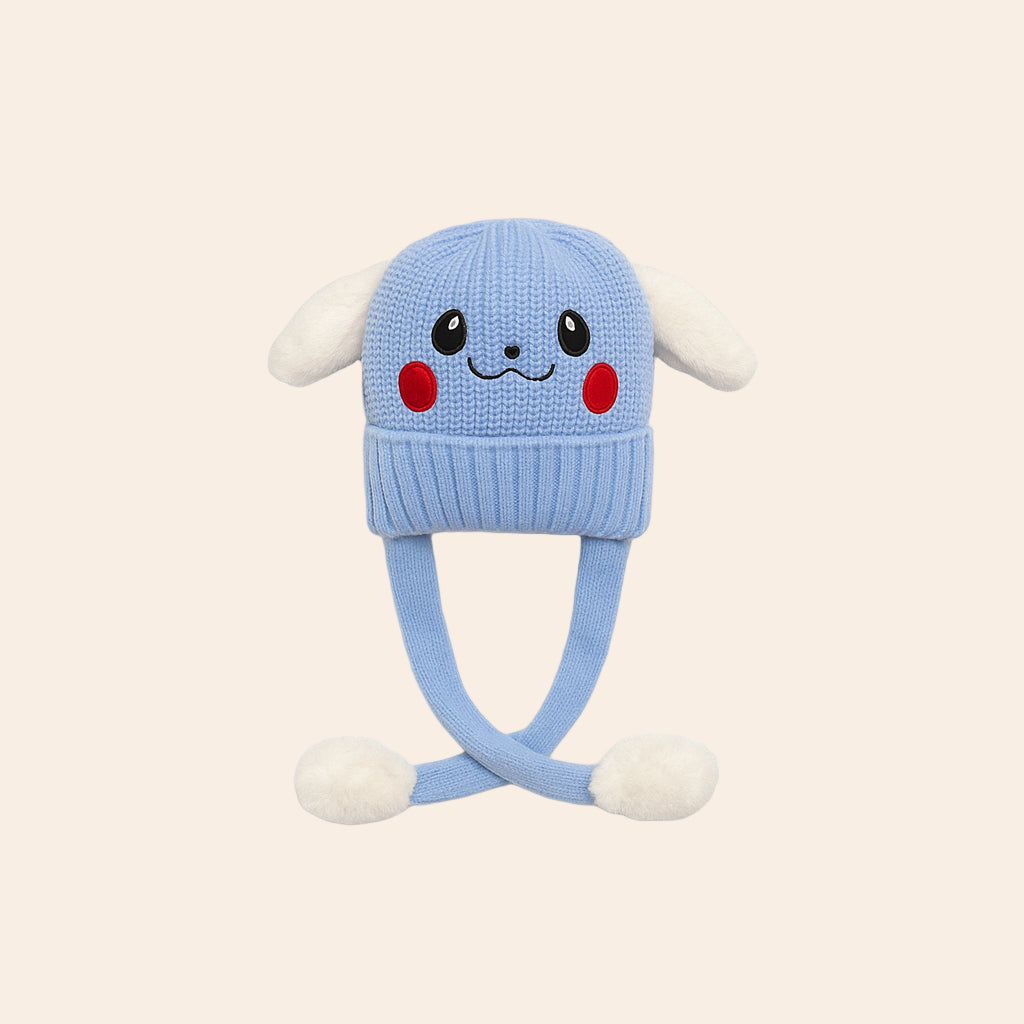 Kids Magic Pop-Ears Winter Cap – Press to Move Ears, Soft Knit (Sky Blue)