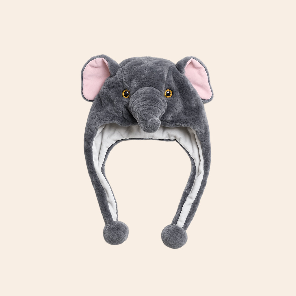Kids Plush Elephant Winter Cap – Soft Cartoon Animal Hat (Grey)