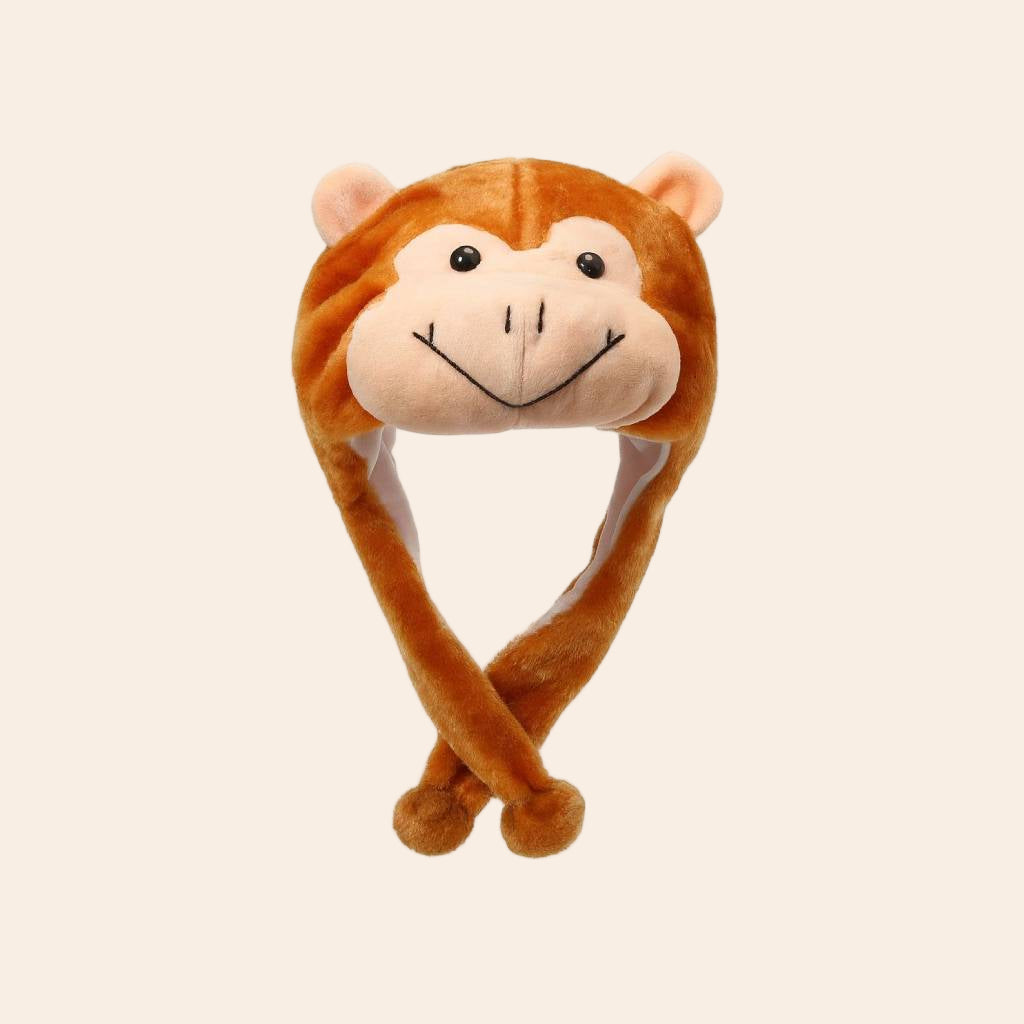 Kids Plush Monkey Winter Cap – Cute Cartoon Animal Hat with Ear Flaps (Brown)