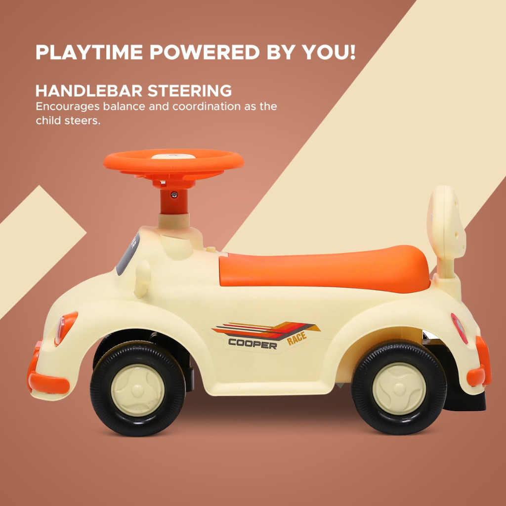 Children ride on racing car