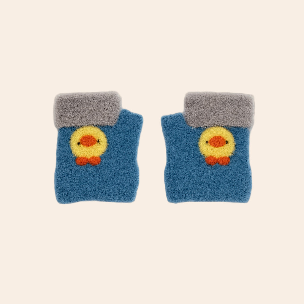 Kids Winter Soft Knit Gloves – Cartoon Style (Blue & Grey)