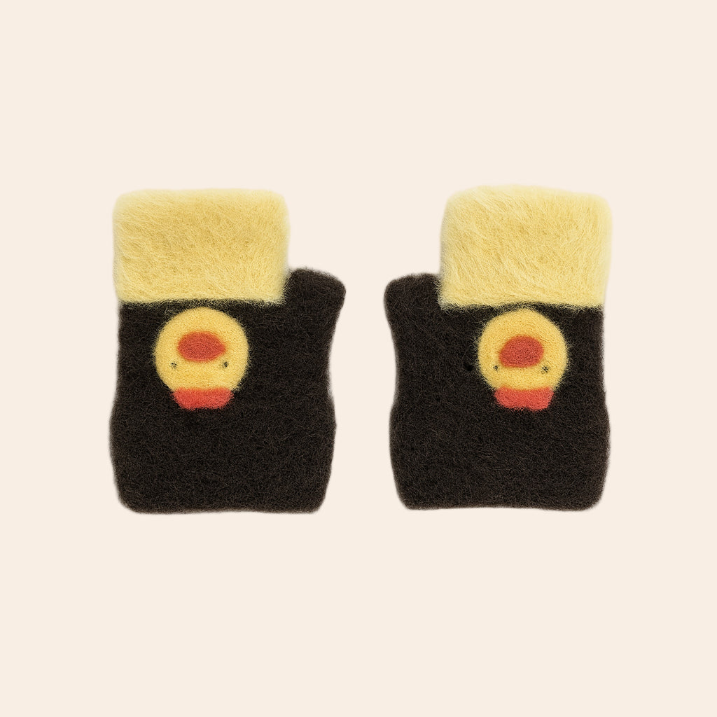 Kids Winter Soft Knit Gloves – Cartoon Style (Brown & Yellow)