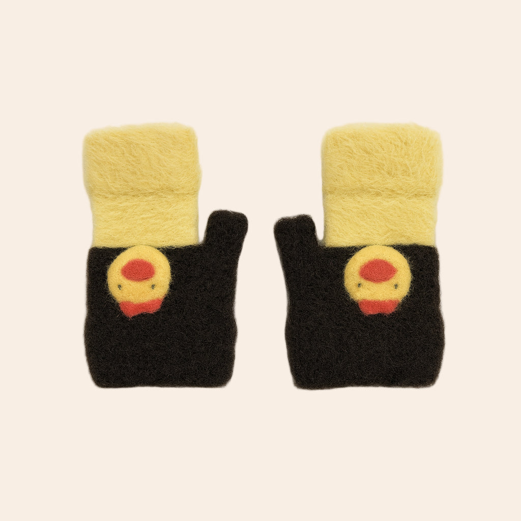 Kids Winter Soft Knit Gloves – Cartoon Style (Brown & Yellow)
