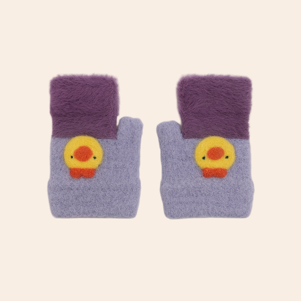 Kids Winter Soft Knit Gloves – Cartoon Style (Lavender & Purple)