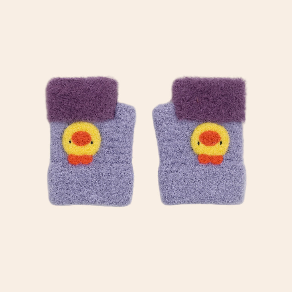 Kids Winter Soft Knit Gloves – Cartoon Style (Lavender & Purple)