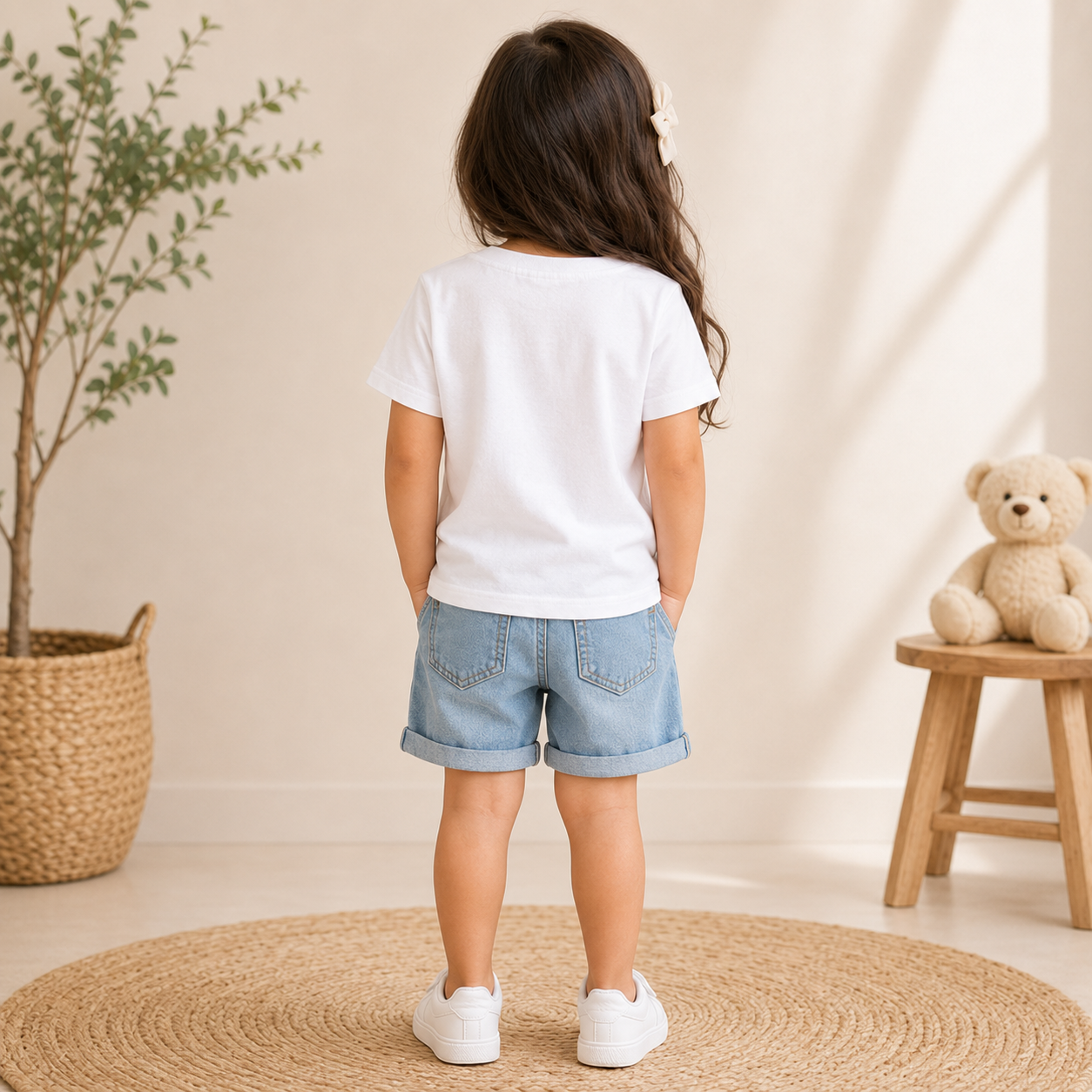 krishna flute theme kids white t-shirt girl back