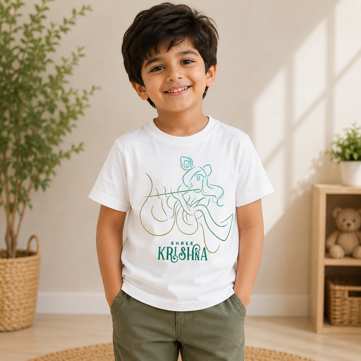 shree krishna printed kids White t-shirt Boys Front
