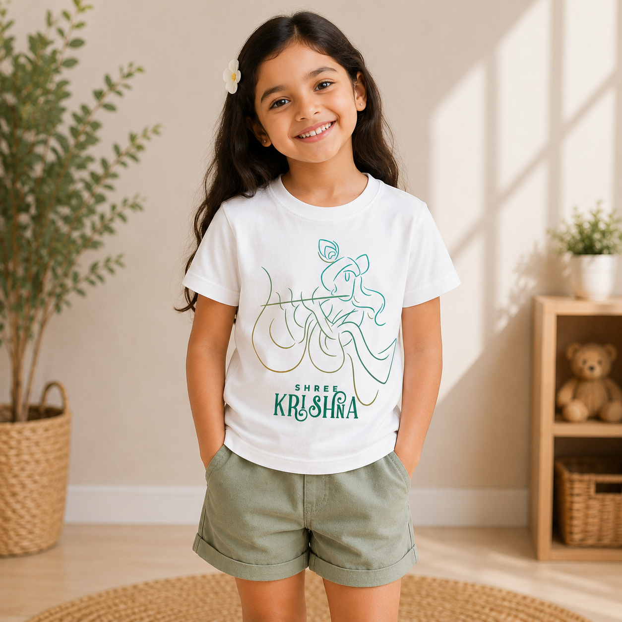shree krishna printed kids White t-shirt Girl Front