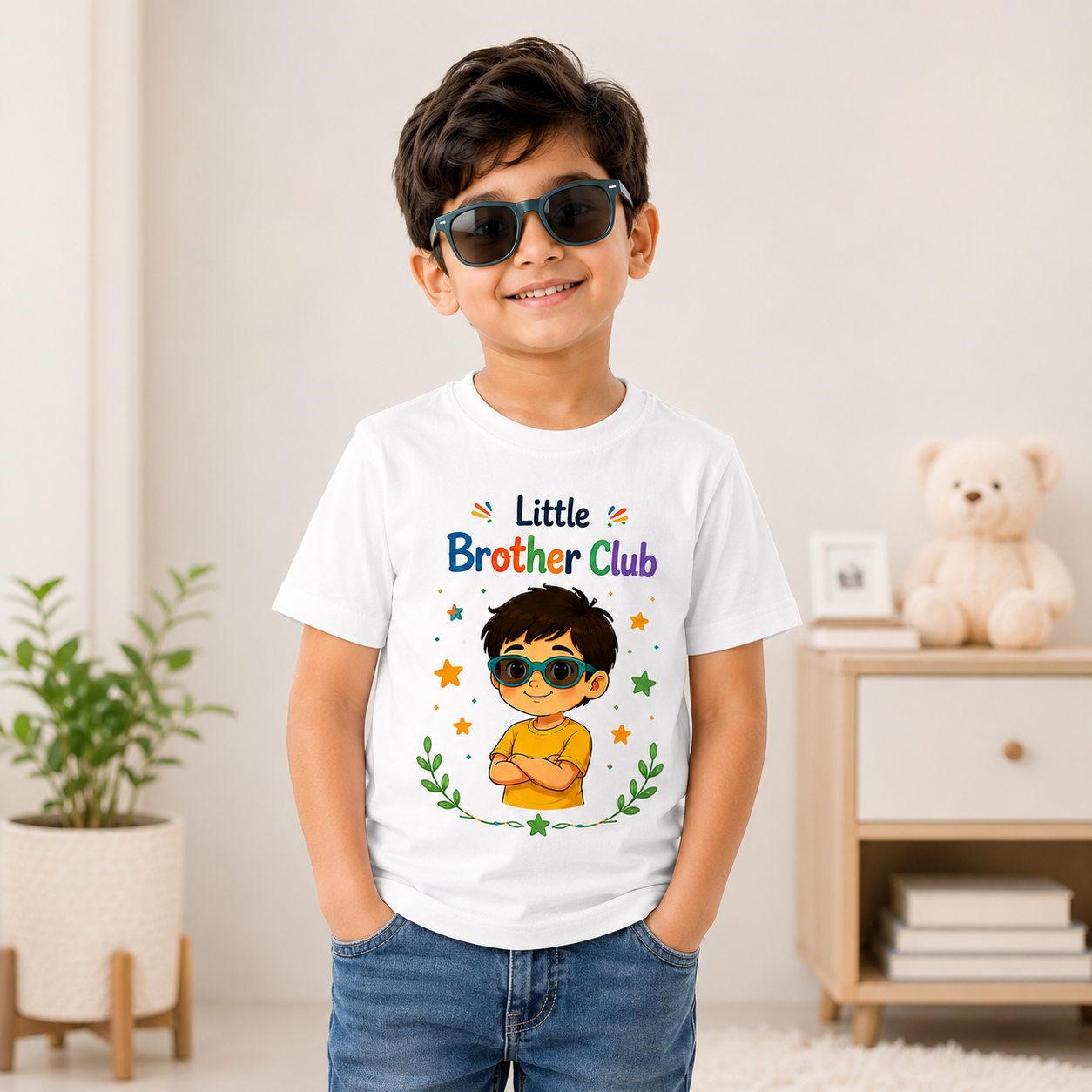 Little Brother Club Kids T-Shirt with Cool Cartoon Boy Print | Age 1-10 Years
