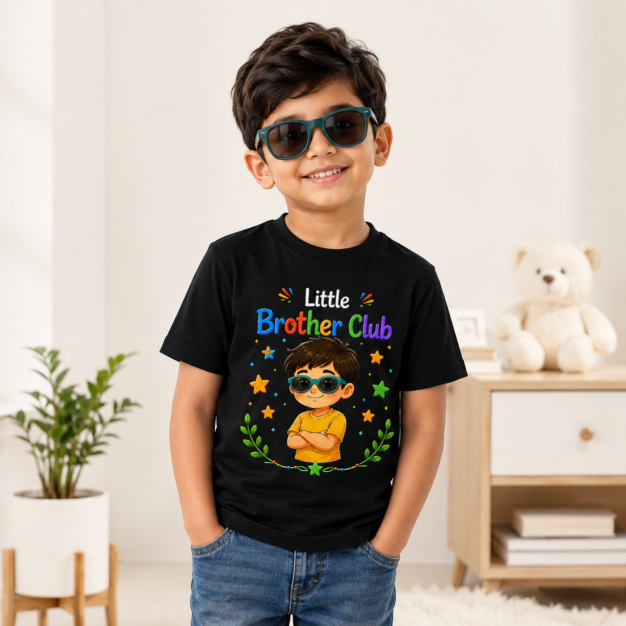 Little Brother Club Kids T-Shirt with Cool Cartoon Boy Print | Age 1-10 Years