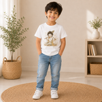 little krishna kids White t-shirt front Model