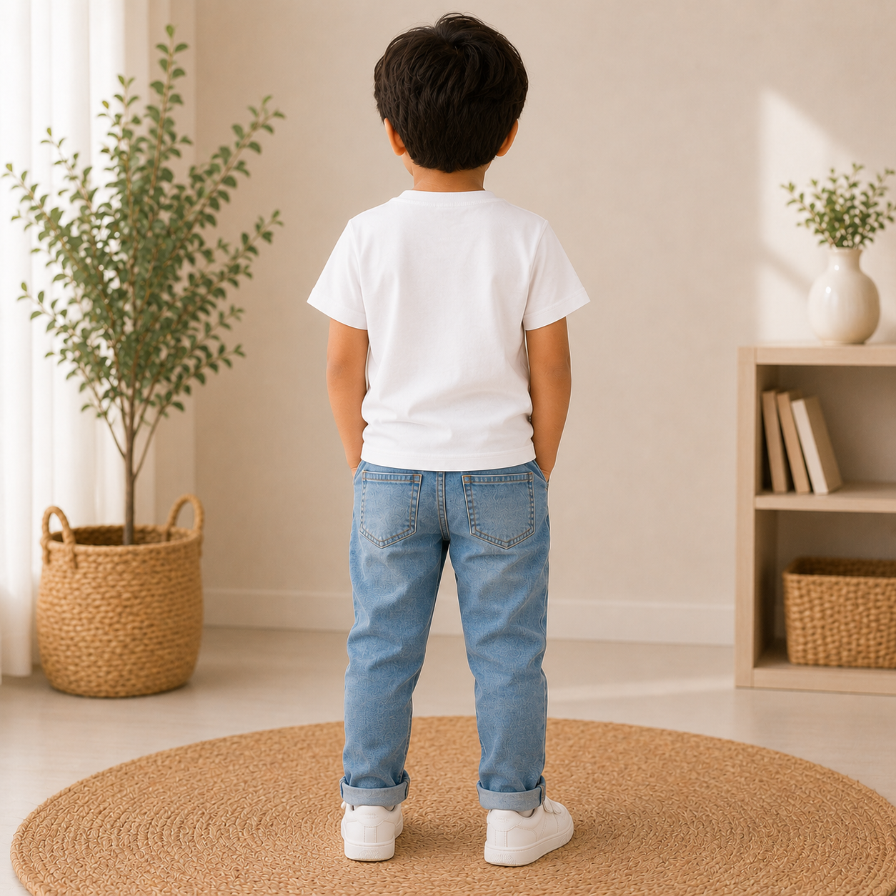 little krishna kids White t-shirt back model 