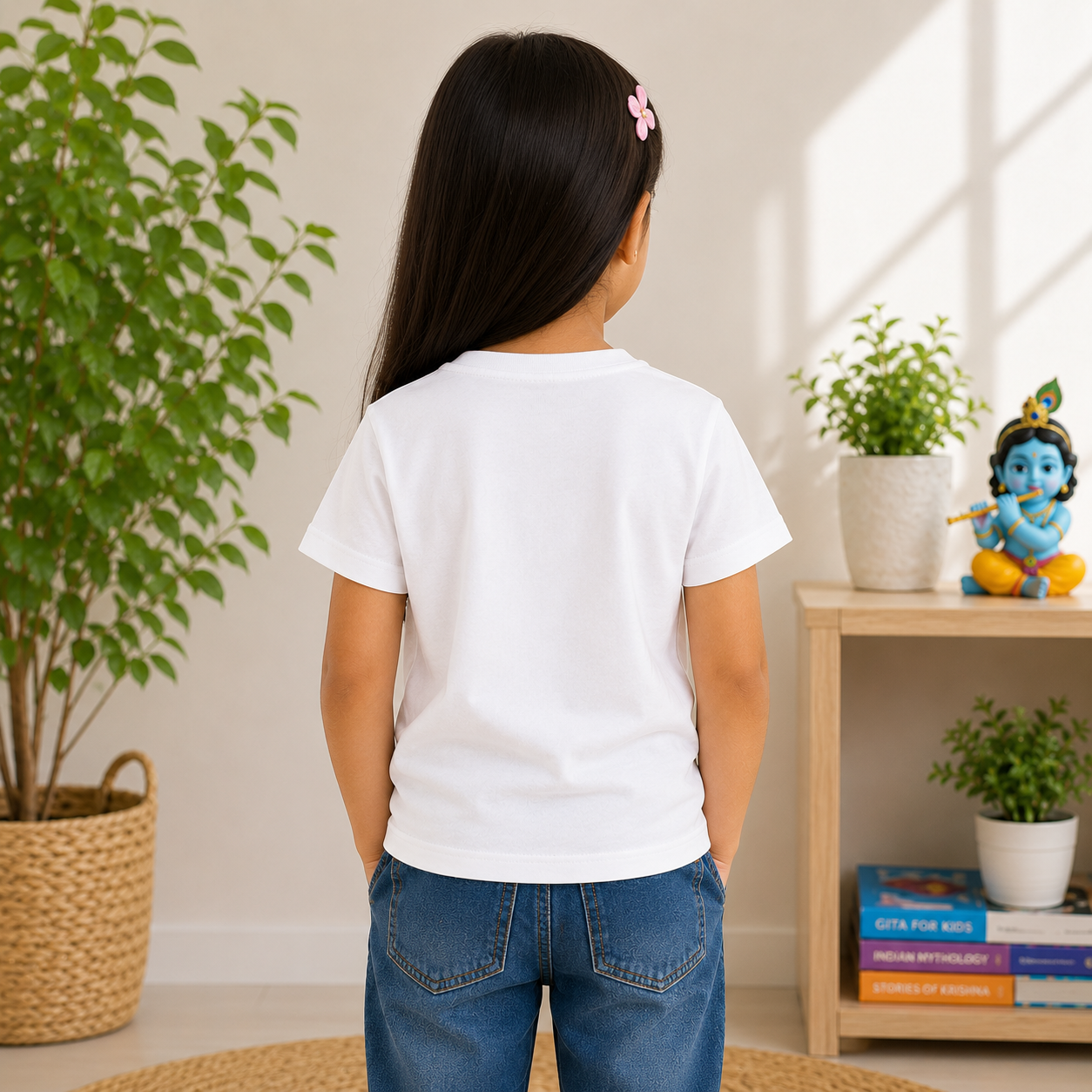 lord krishna printed kids White t-shirt Girl Back 