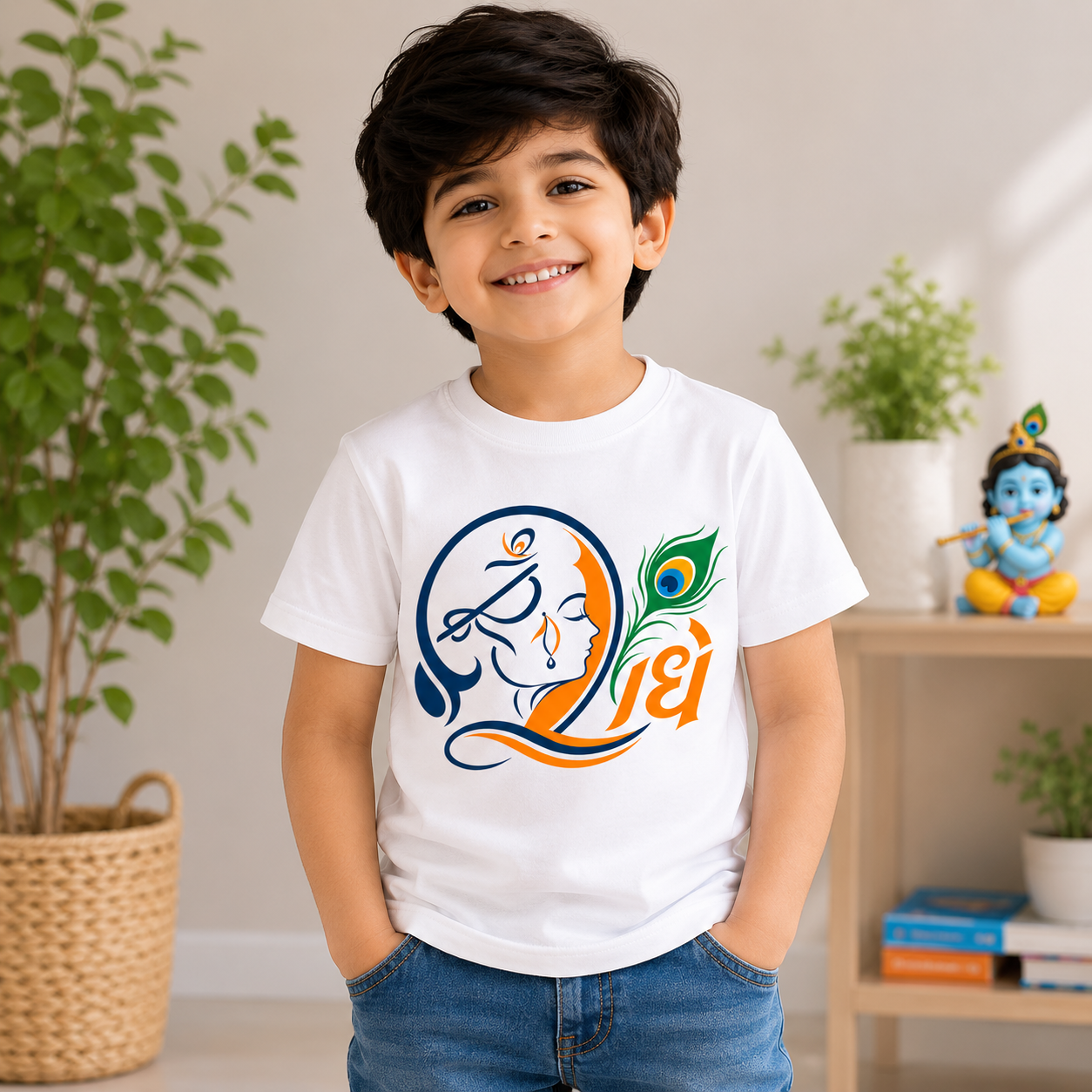 lord krishna printed kids White t-shirt boy front