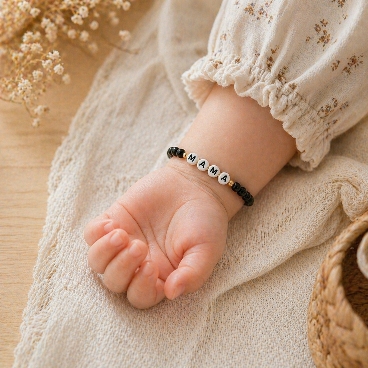 MAMA Black Beaded Bracelet Set | Mom & Child Matching Bracelet | Kids, Adult & Combo Set