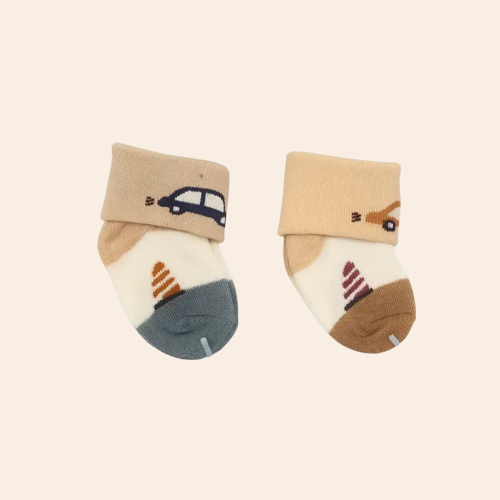 Beige Brown Cartoon Baby Socks