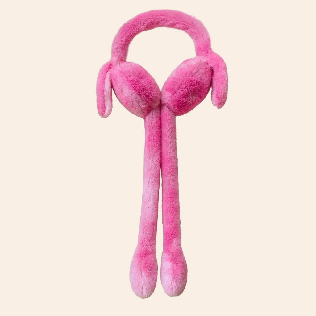 Magic Sound & Light Plush Earmuffs – Press Button Whistle, LED Glow & Moving Ears (Multicolor Dark Pink)