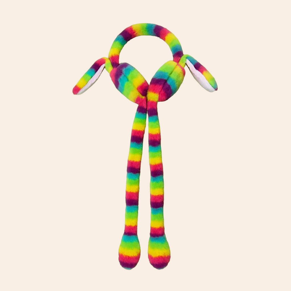Magic Sound & Light Plush Earmuffs – Press Button Whistle, LED Glow & Moving Ears (Multicolor Mix)