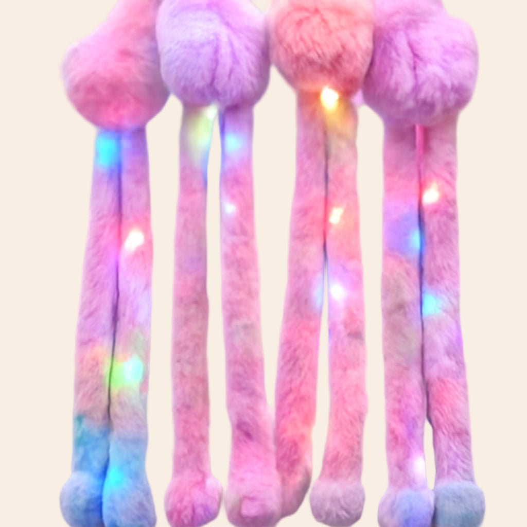 Magic Sound & Light Plush Earmuffs – Press Button Whistle, LED Glow & Moving Ears (Multicolor Pink)