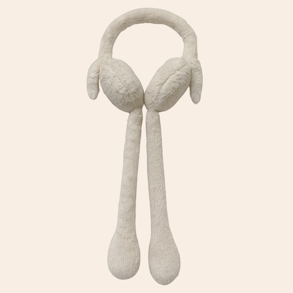 Magic Sound Plush Earmuffs – Press Button Whistle & Moving Ears (Cream)