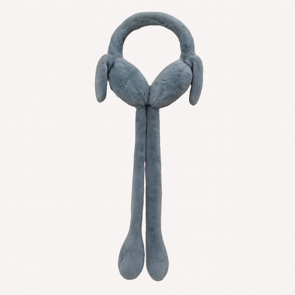 Magic Sound Plush Earmuffs – Press Button Whistle & Moving Ears (Grey)