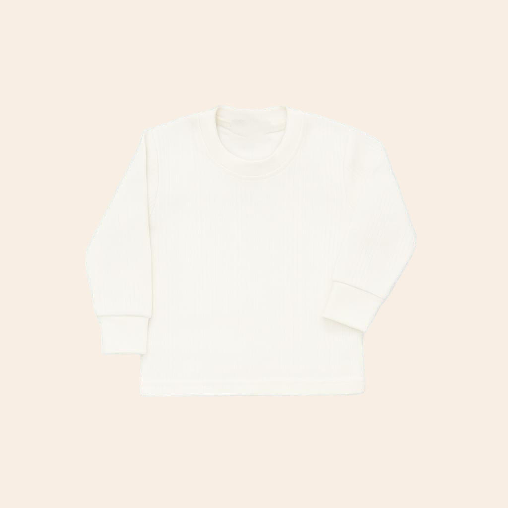 PC Cotton Thermal Wear for Kids – Cozy Ribbed Top & Bottom Set (White)