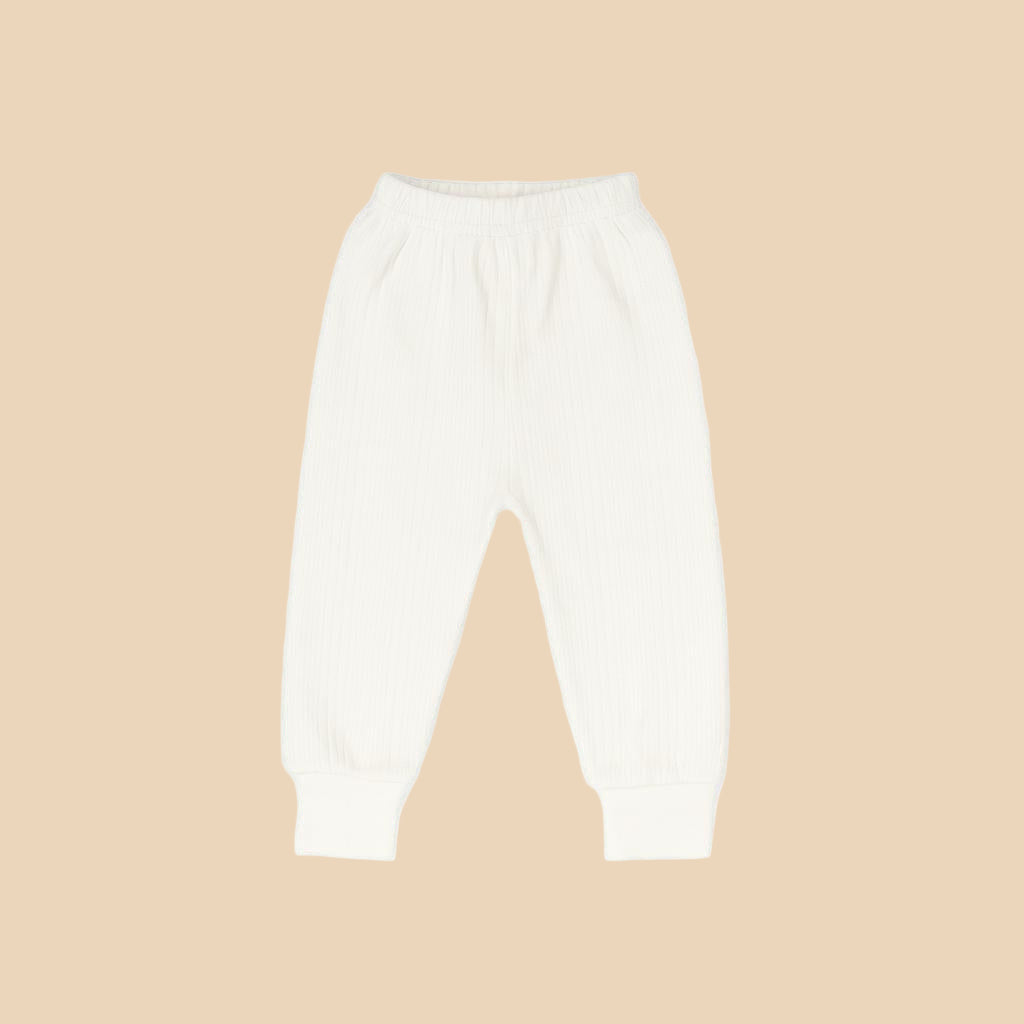 PC Cotton Thermal Wear for Kids – Cozy Ribbed Top & Bottom Set (White)