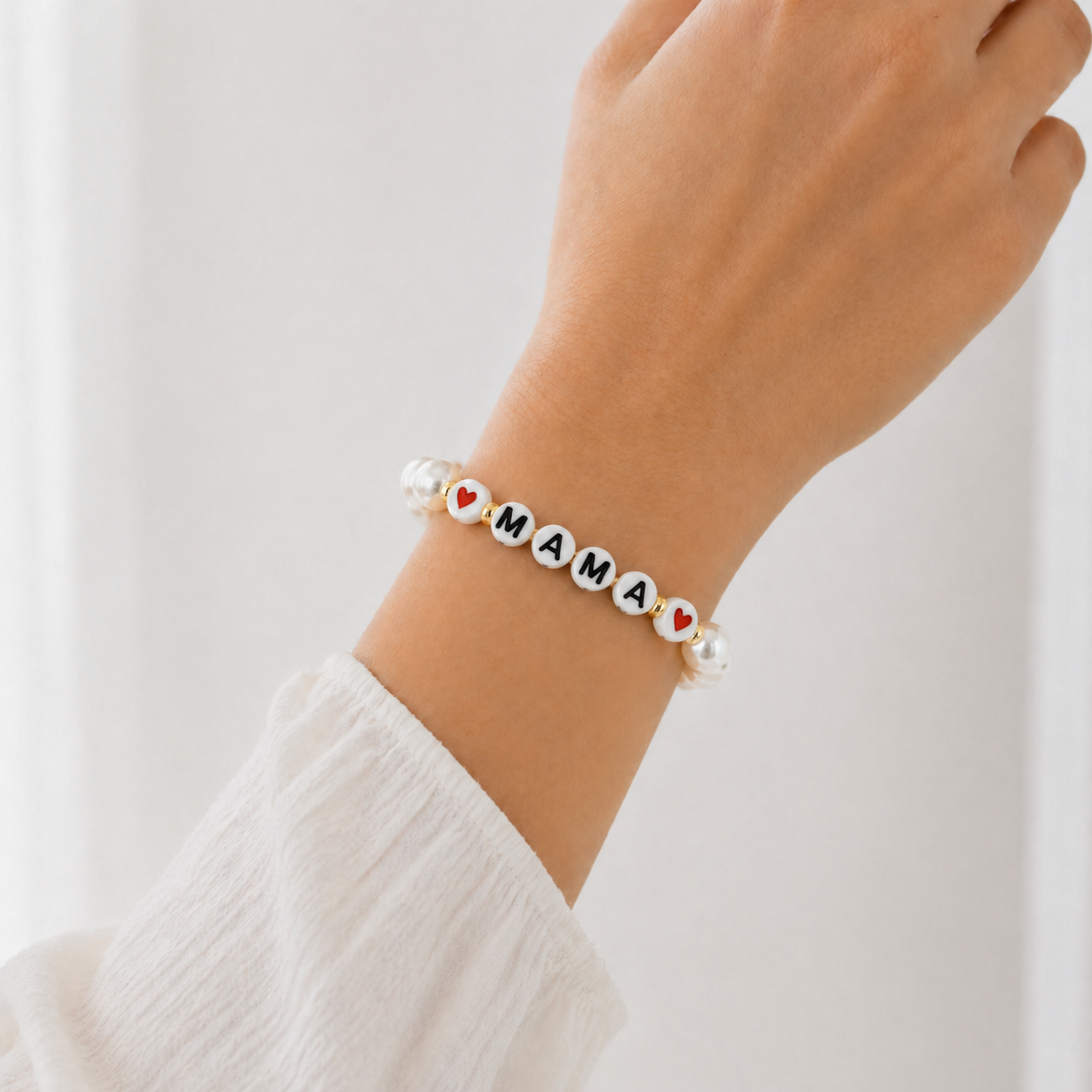 Mom & Kids Matching Pearl Bracelet Set | “MAMA” Letter Bracelet | Kids, Mom & Combo Set