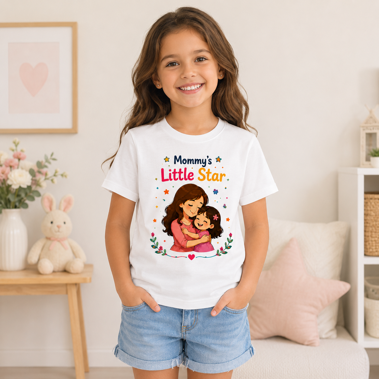Mommy's Little Star Kids T-Shirt with Mother Daughter Print  | Age 1-10 Years