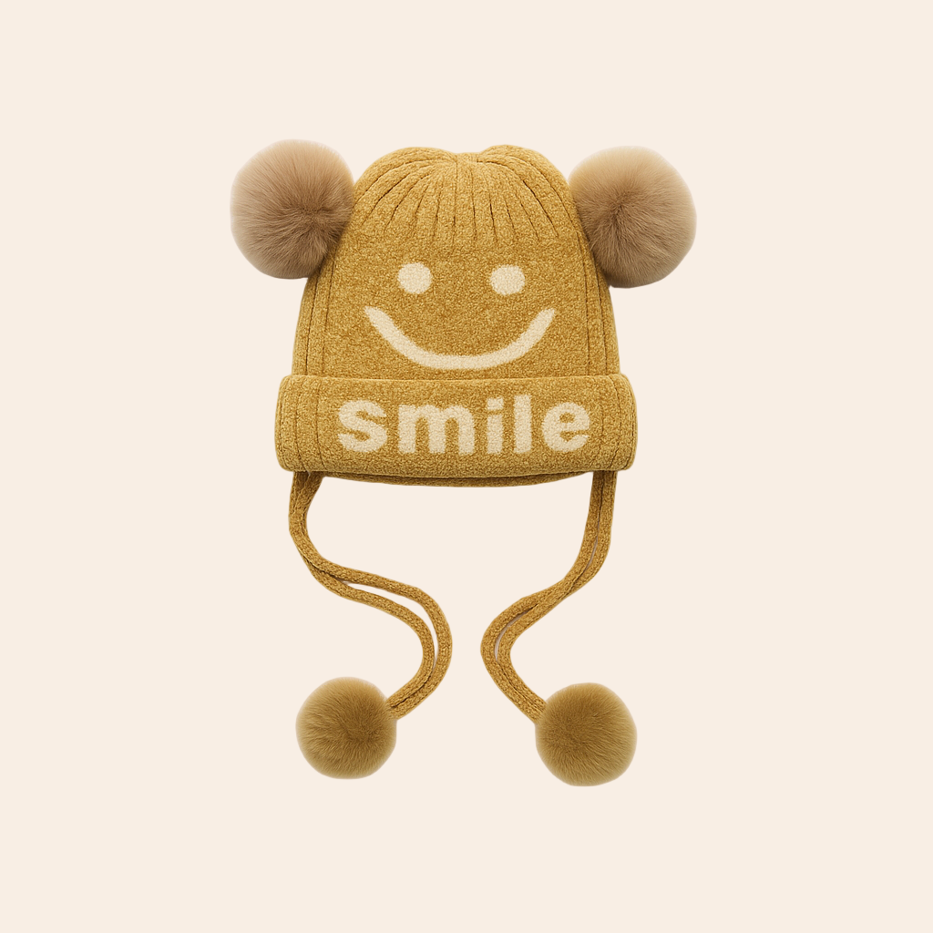 Mustard Smiley Pom-Pom Hat