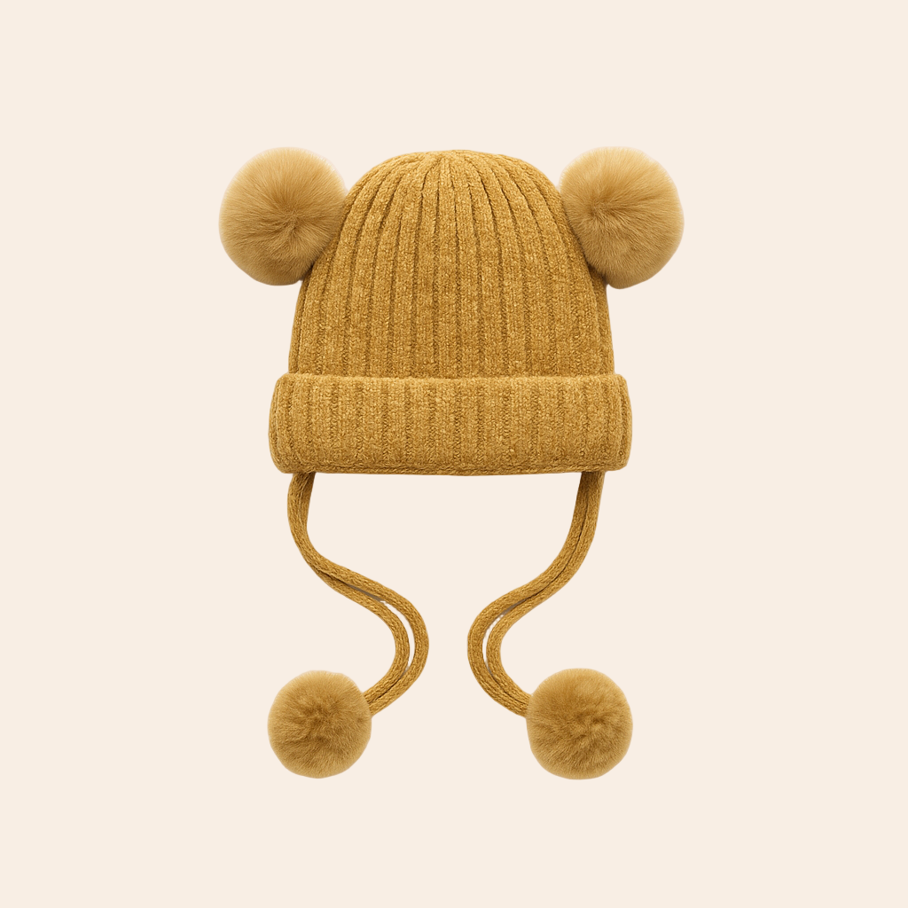 Mustard Smiley Pom-Pom Hat