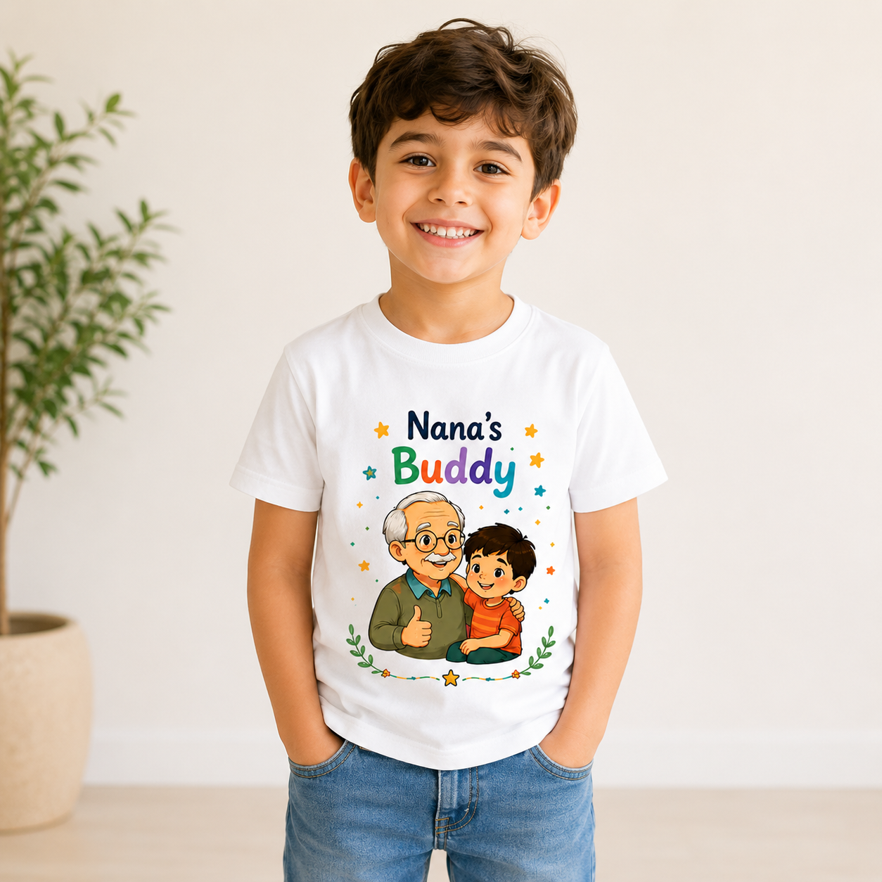 Nana's Buddy Kids T-Shirt with Nana & Grandchild Print | Age 1-10 Years