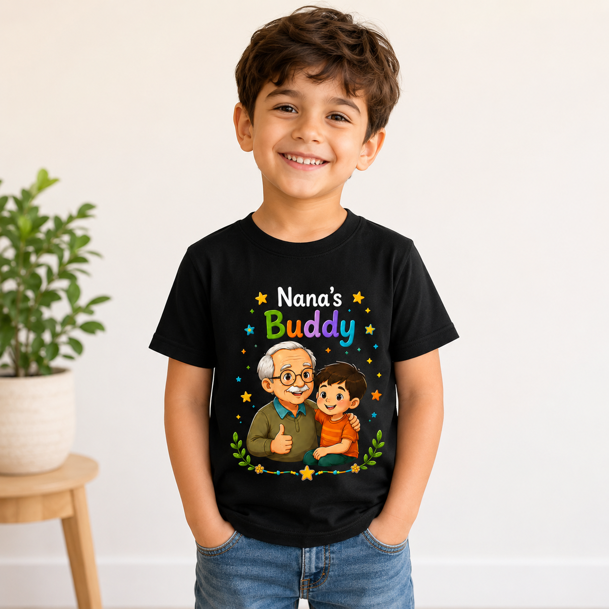 Nana's Buddy Kids T-Shirt with Nana & Grandchild Print | Age 1-10 Years