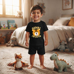Cute Cartoon Tiger Printed Cotton Kids Black T-Shirt (boy standing front)
