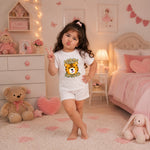Cute Cartoon Tiger Printed Cotton Kids White T-Shirt (girl front)