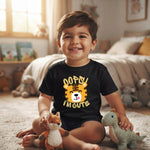 Cute Cartoon Tiger Printed Cotton Kids Black T-Shirt (Boy sitting front model)