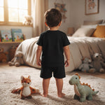 Cute Cartoon Tiger Printed Cotton Kids Black T-Shirt (Boy back) 