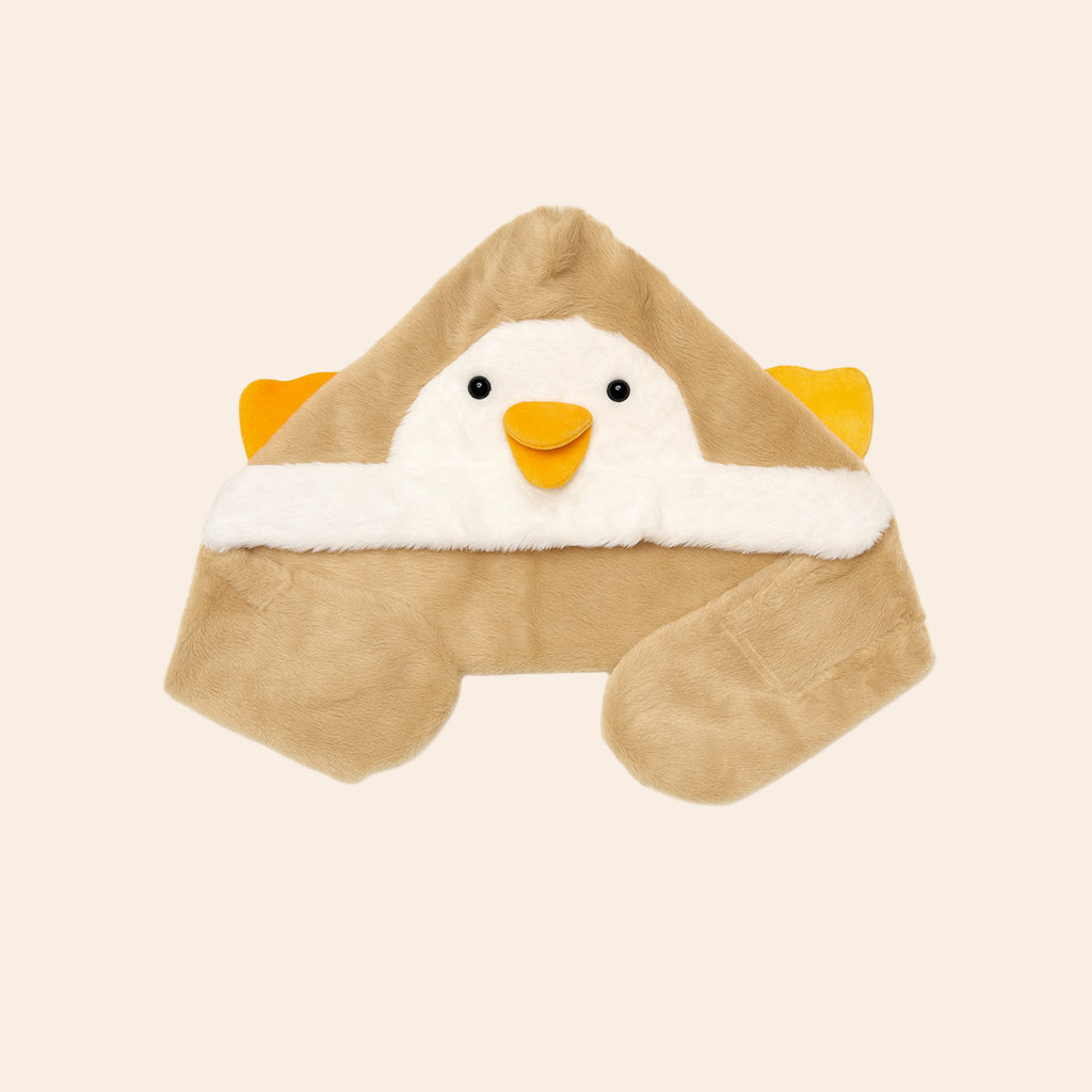 penguin plush winter baby cap beige & white