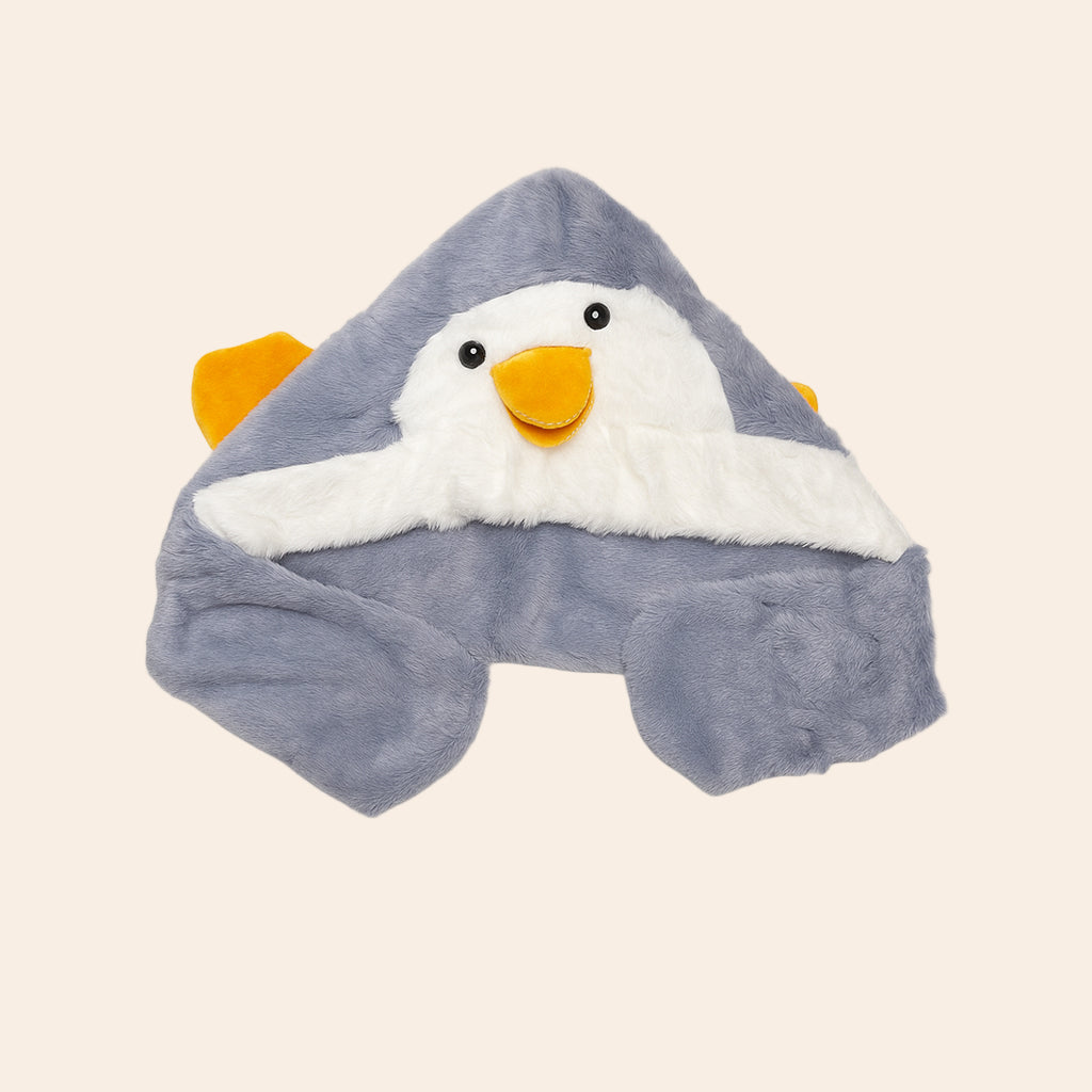 penguin plush winter baby cap grey & white 