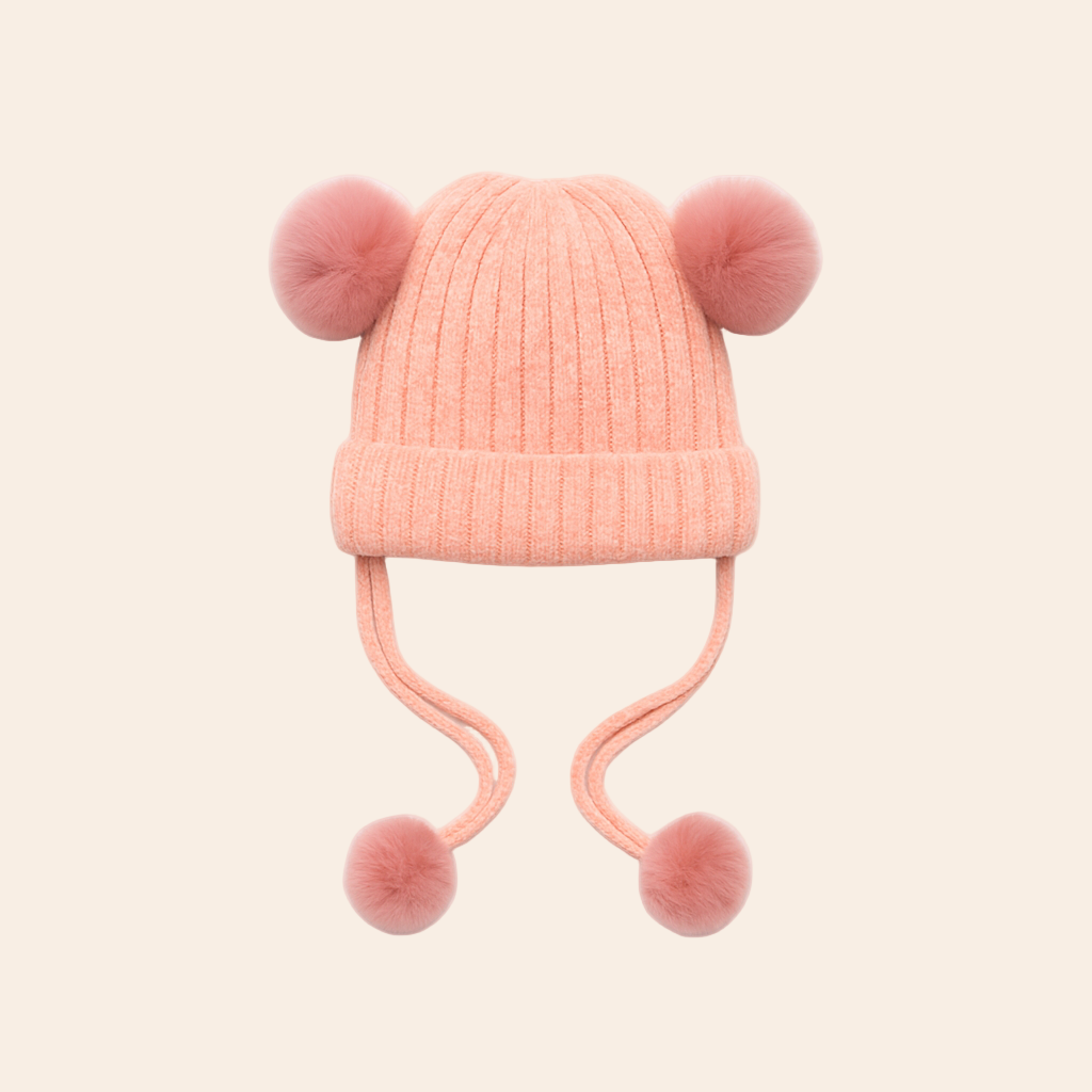 Pink Smiley Pom-Pom Hat