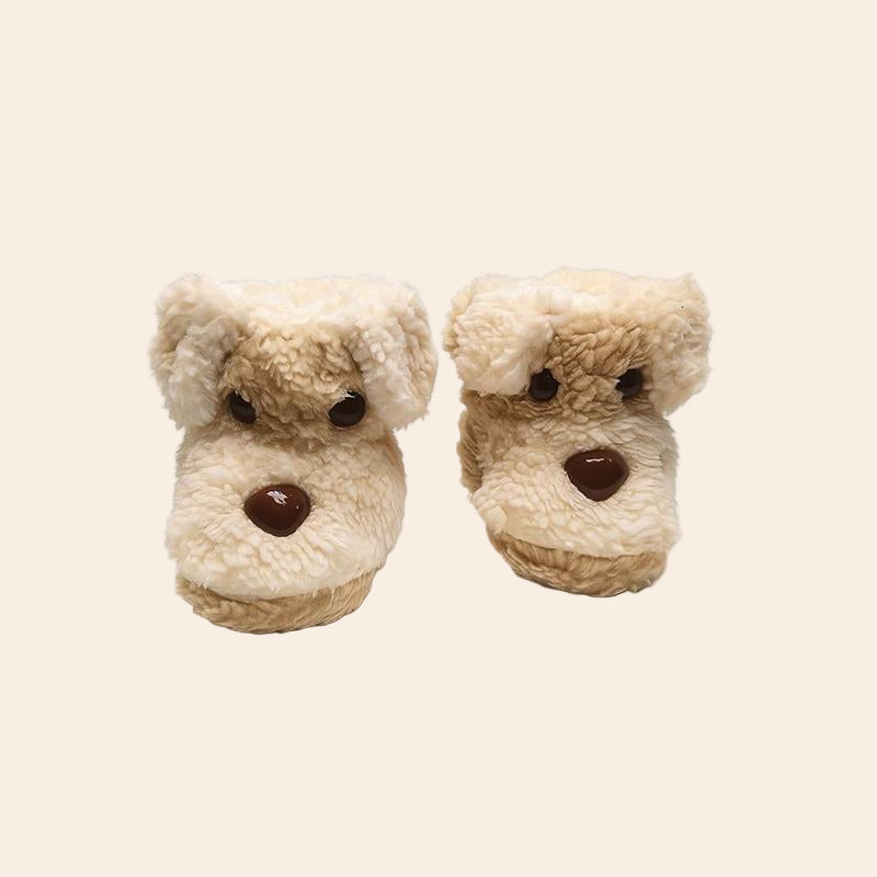 Plush Puppy Baby Booties with Laces – Beige