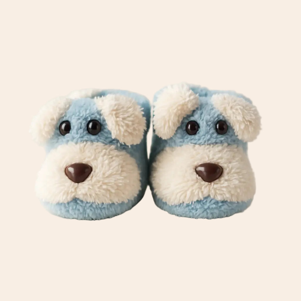 Plush Puppy Baby Booties with Laces – Blue