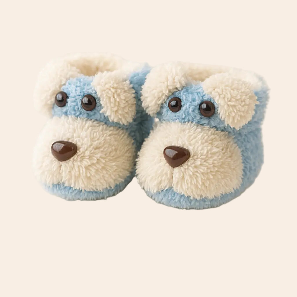 Plush Puppy Baby Booties with Laces – Blue