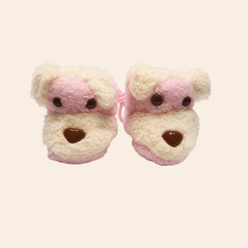 Plush Puppy Baby Booties with Laces – Pink