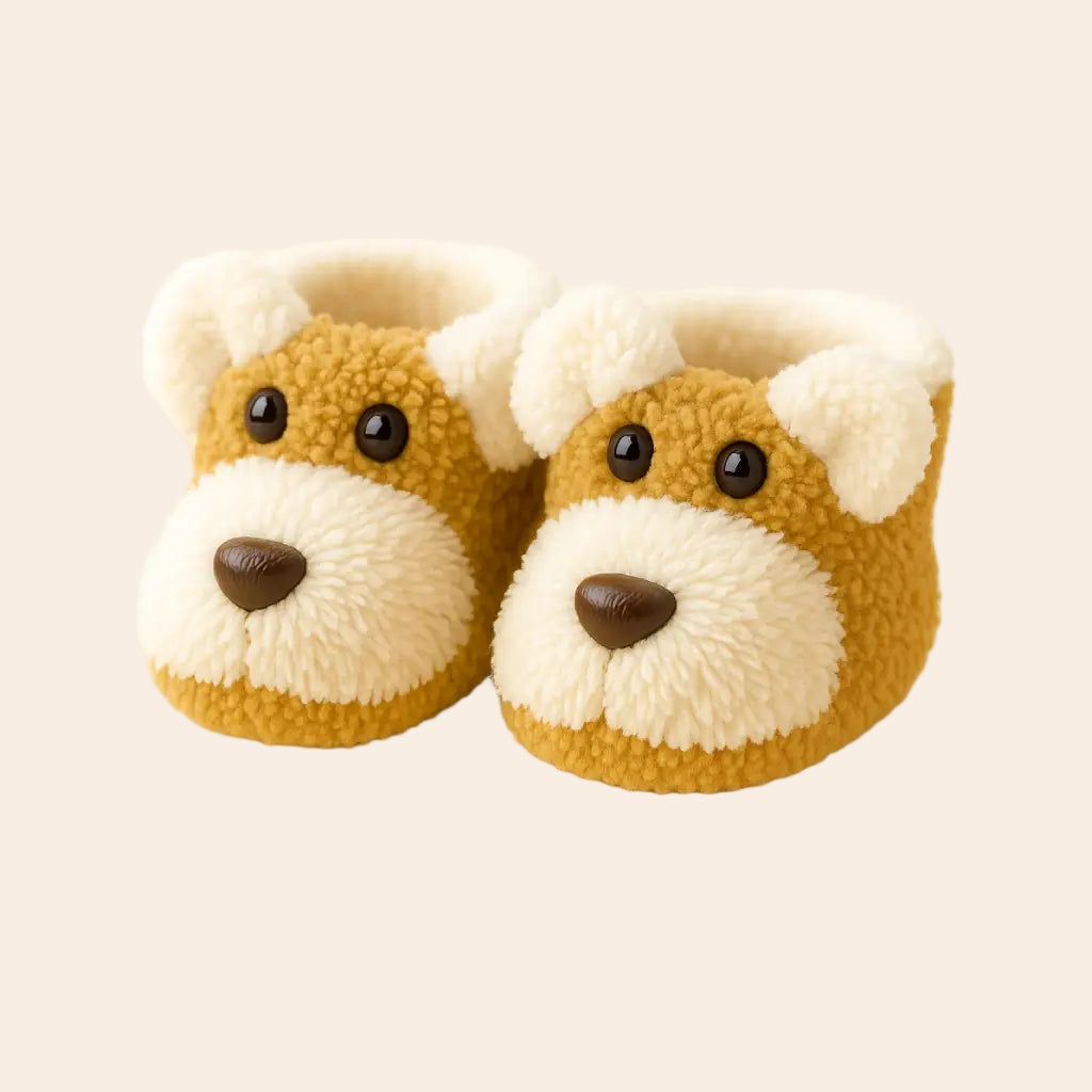 Plush Puppy Baby Booties with Laces – Yellow