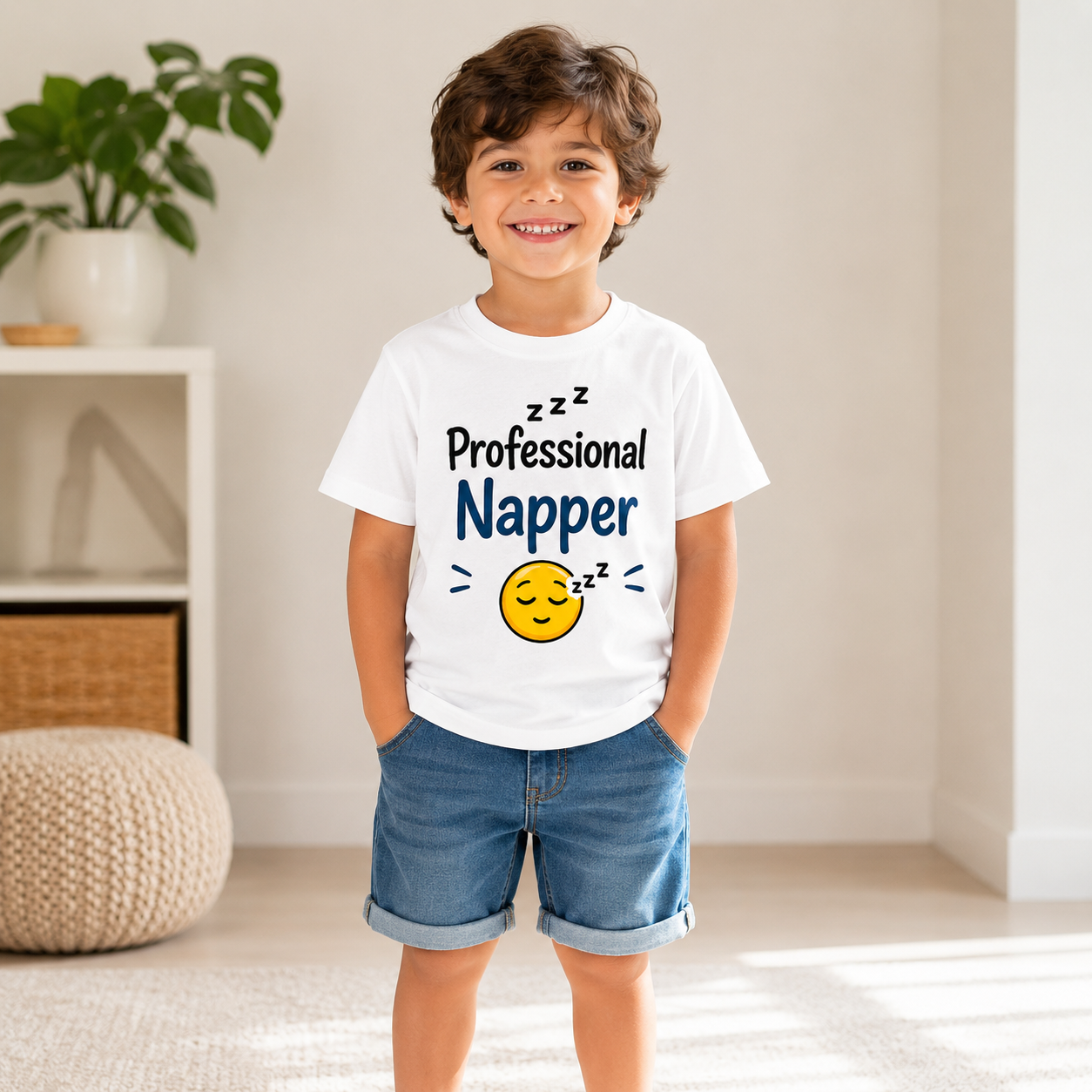 professional napper kids printed white t-shirt (boy front)