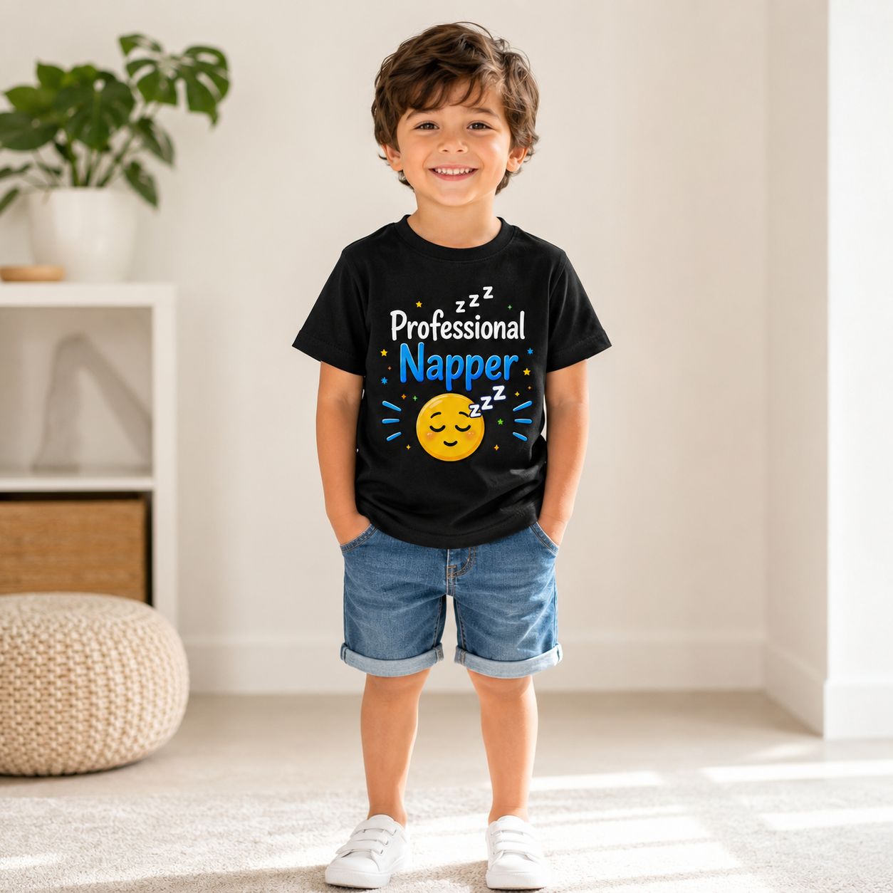 professional napper kids printed black t-shirt (boy front)