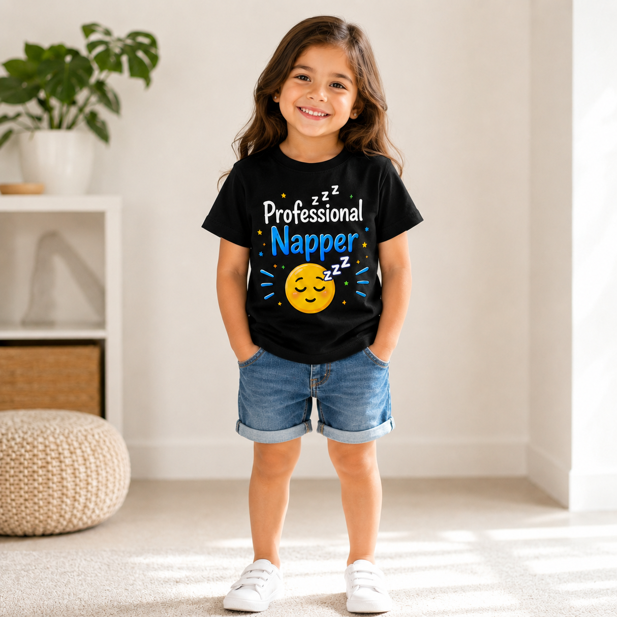 professional napper kids printed black t-shirt (girl front)